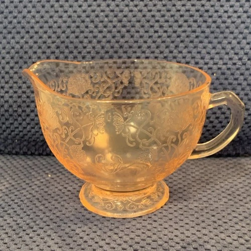 Vintage Pink Depression Creamer  Poppy Pattern