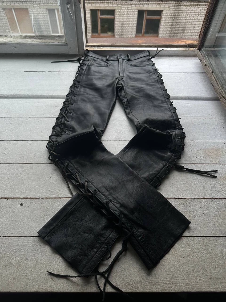Pantalone pelle moto anni 90 taglia 44 uomo punk cowboy gotico avant garde "rick owens"