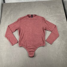 En Femme Style Ribbed Mock Neck Bodysuit Mauve Pink Long Sleeve XL 6334