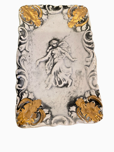 Royal Sealy Japan Three Graces Trinket Tray SET 2 White Gold Relief Vtg 1950s - Picture 3 of 6