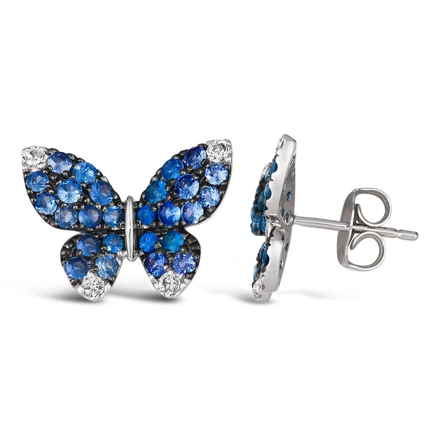 Aretes LeVian Oro Blanco 14K Azul Ombre Mariposa con Empuje hacia atrás para Ella Foto 2 de 4