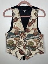 Vintage Nadia Embroidered MUSIC PEOPLE Tapestry Women's Small Grandmacore Vest