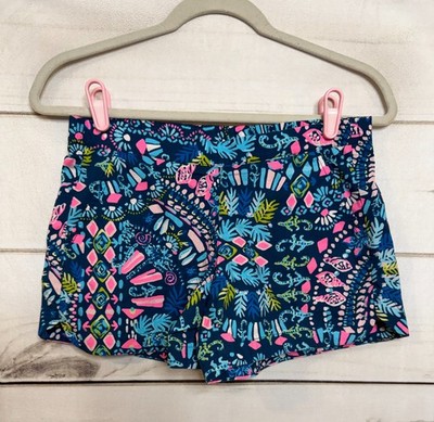 Lilly Pulitzer XS Shorts Stretchy Waist Blue Pink Lizard Print Lightweight Cute!