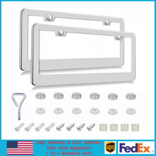 2pcs Chrome 304 Stainless Steel Metal License Plate Frame Tag Cover Screw Cap Us