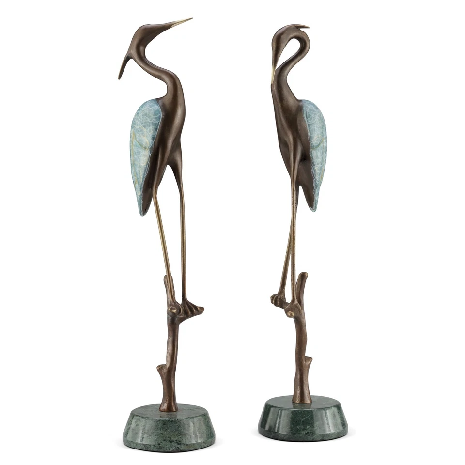 Водно-болотные угодья цапля пара скульптура латунь мрамор дома декоративный коллекционный - Изображение 2 из 4