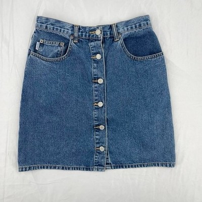 VTG 90s Denim Skirt Espirit Button Down Medium Retro Jean Summer Western Y2K
