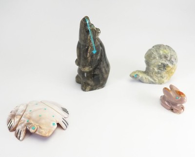 Zuni Edelstein Bär Hase Schnecke Frosch Indianer Fetisch Figuren