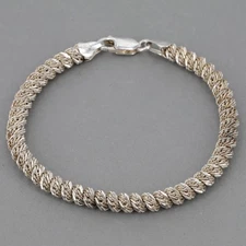 Milor Italy Sterling Silver 5.5mm Spiral Wrapped Curb Link Chain Bracelet 16.1 g