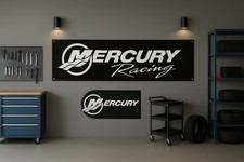 Mercury Racing Outboard Motor Banner 71x24 Black Sign Boat Marine Workshop Flag