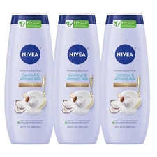 NIVEA Pampering Coconut and Almond Milk Body Wash with 20 Fl Oz, (Pack of 3)