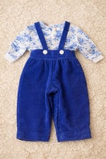 Vintage Cottagecore Blue Corduroy Baby Overalls Cozy Floral Shirt 12 Months