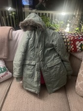 CAT JACK Girls Size M 7-8 4 5 Hooded Coat Green W/ Pink Inner FREESHP
