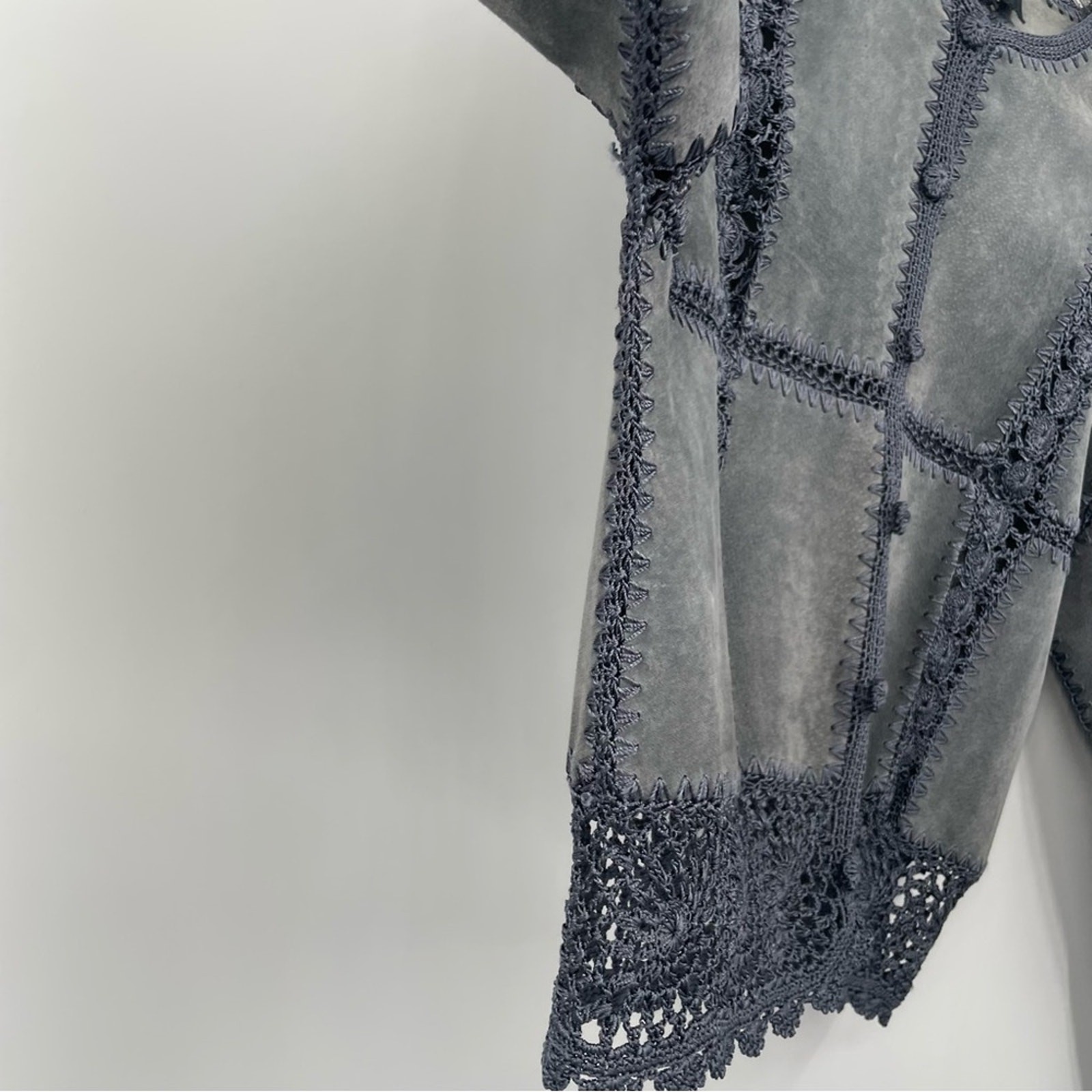 Overland Leather Jacket Large Patchwork Crochet L… - image 9