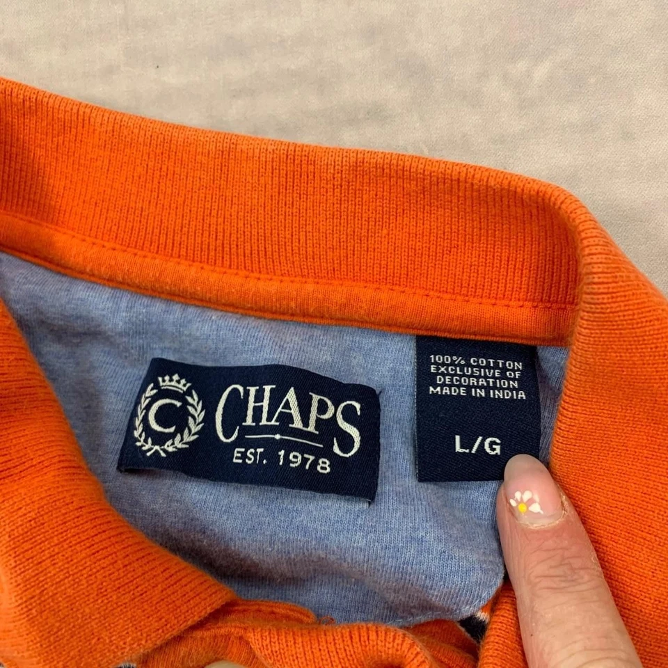 Chaps Polo Shirt striped patterned collared top with logo Men's L - Image 4 of 4