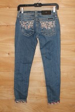 Miss Me Women's Signature Floral Cuffed Skinny Jeans Embellished Cuffs Size 24