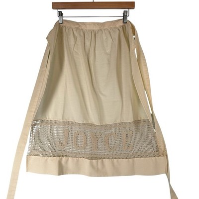 Vtg Handmade JOYCE Crochet Spellout Name Half Apron 50s 60s Cotton Cottage Cream