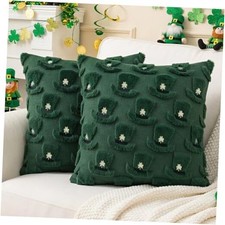St Patricks Day Pillow Covers 18x 18 inch Set of 2 3D Faux Fur Shamrock