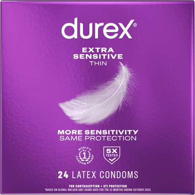 Extra Sensitive Thin Condoms, Lubricated Latex Condoms for Men, 24 Count