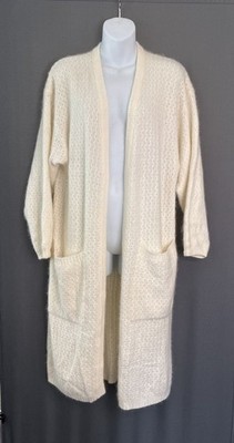 Vintage Richard & Company Angora Lambswool Long Open Cardigan Small Ivory 1980s