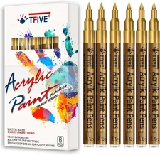 Gold Marker Paint Pens - 6 Pack Acrylic Gold Permanent Marker, 0.7Mm Extra Fine