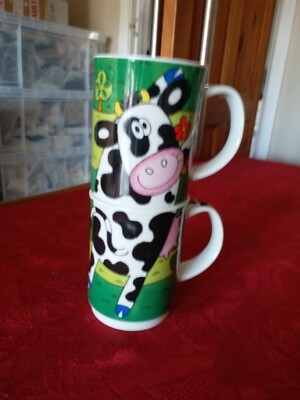 Seltene Dunoon ~ Jane Brookshaw ~ Crazy Cow Wacky Stackers Tassen