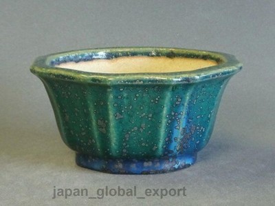 Japanese Bonsai Pot Tokoname JUKO KOYO-Kiln 5.9''(15cm) Green Glazed Rinka  Japan