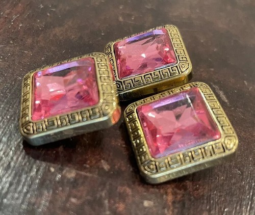25mm Pink & Gold Square Diamante Shank Buttons Crystal Gem Filigree x 5 pcs - Picture 4 of 4