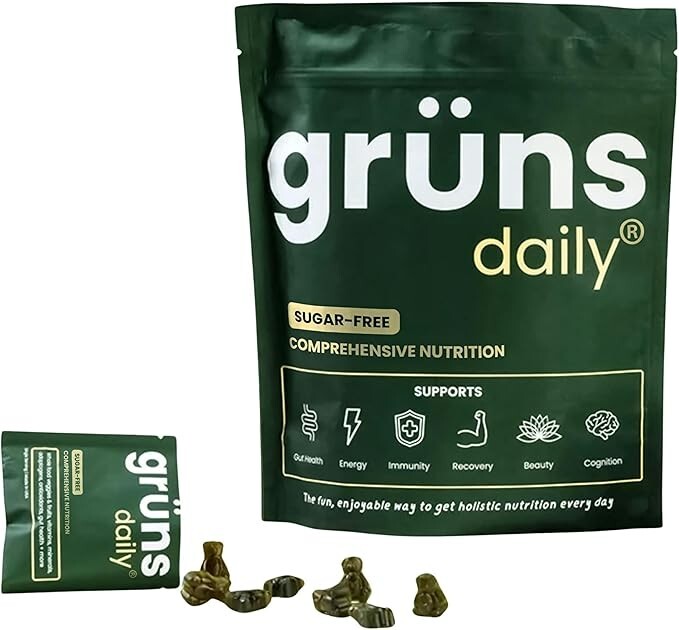 Sugar Free Gruns Daily Green Gummies, Digestive Health, 20+ Vitamins 28 packs