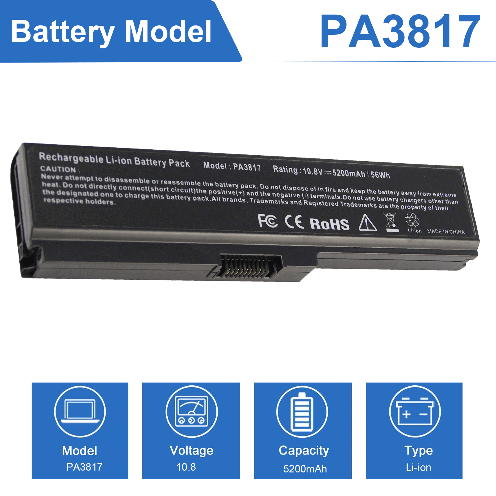 Akku Für Toshiba Satellite L650, L750, C650, C660 U.v.m. – 10,8V, 5200mAh, Ersetzt PA3817U-1BRS