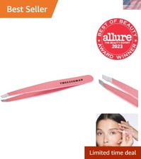 Elegant Dusty Rose Slant Tweezers - Hand-Filed Tips for Effortless Hair Removal