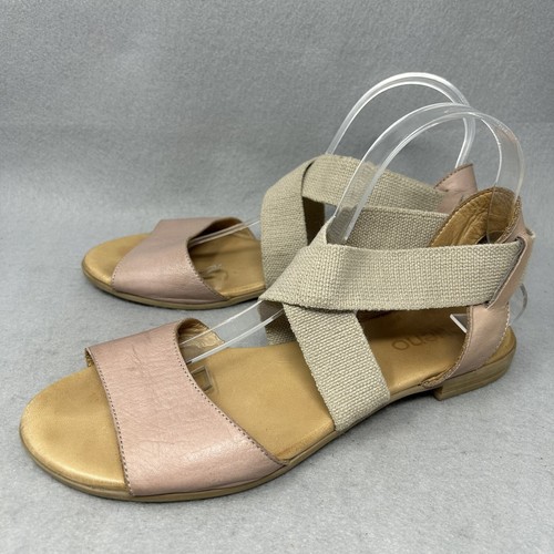 Bueno Jenay Flat Sandals Sz 9-9.5 /40 Pink Leather With Elastic Wrap Straps