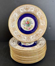 Set 12 Mintons for Tiffany Cobalt Blue Gold Encrusted HP Floral Dinner Plates