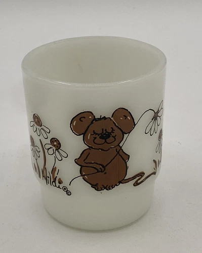 Vintage Fire-King Hildi Stackable Mouse Mug White Glass Collectible 