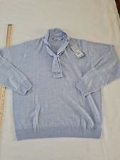 Ladies Jumper EWM Size L Long Sleeve Mock Tye Neck Blue 3603