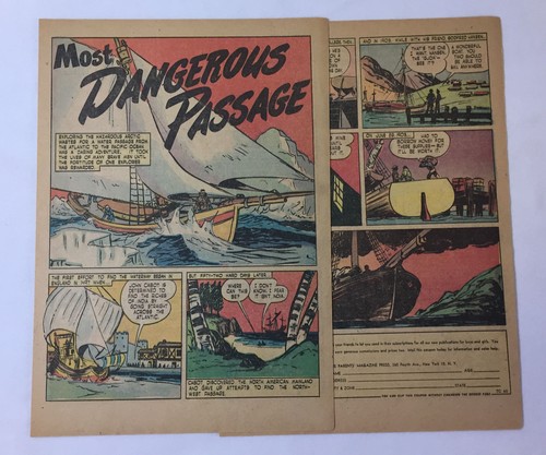 1947 four page cartoon story ~ JOHN CABOT, HENRY HUDSON, ROALD AMUNDSEN