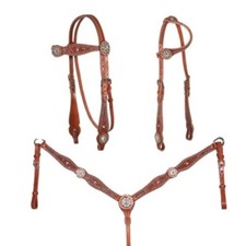 Leather Western Tack Set With Headstall ,Breast Collar and Reins.