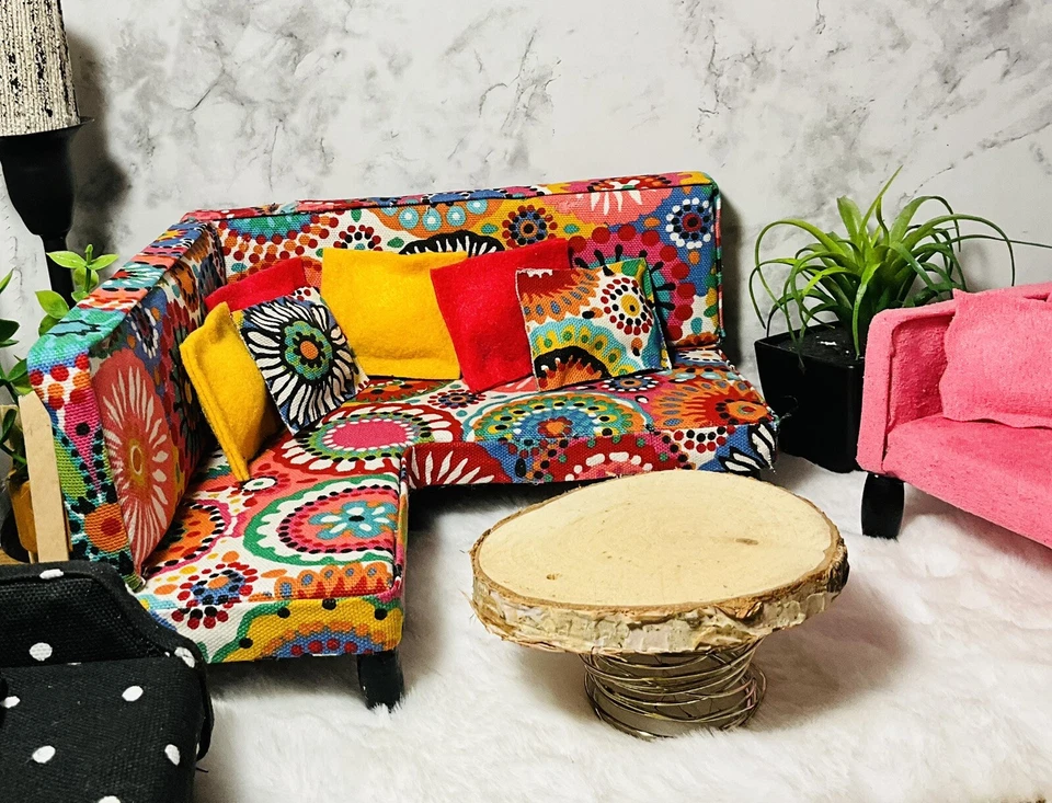 Muebles hechos a mano estilo barbie escala 1/6-sofá seccional Foto 2 de 4