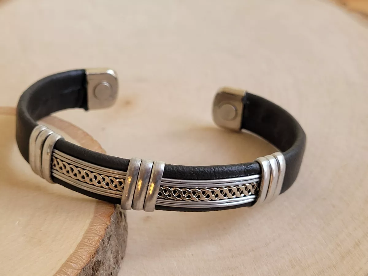 Mens leather 2024 magnetic bracelet