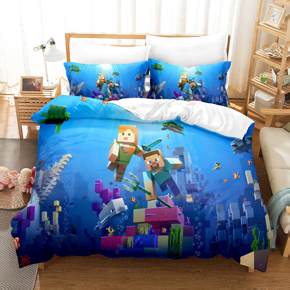 Mine Roblox Game Quilt Duvet Cover Bedding Set Size Single Double Gift