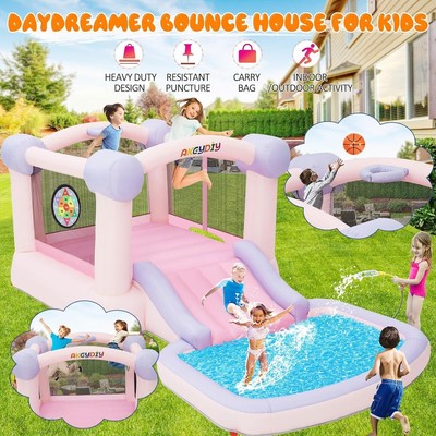 Inflatable Bounce House for Kids with 470W Blower Macaron Jump House Play Toy!