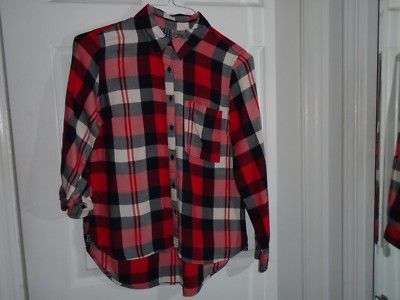 Como Vintage Plaid Roll Up Sleeve High Low Top Size Petite Medium