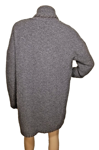QI 100% CASHMERE Gray Open Pocket Cardigan Sweater Faux Leather Accents XS/S T46 - Picture 6 of 8