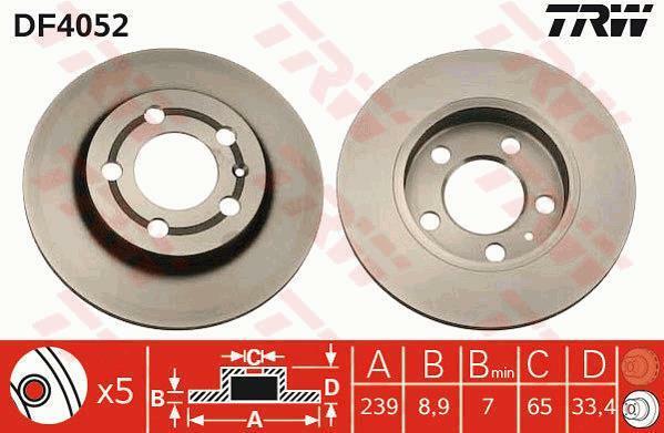 2 disques de frein TRW DF4052 ventilés en acier pour essieu avant de berline