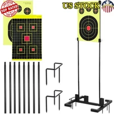 Adjustable Shooting Target Stand Set W/ 10 Targets Metal Poles Ground Nails New