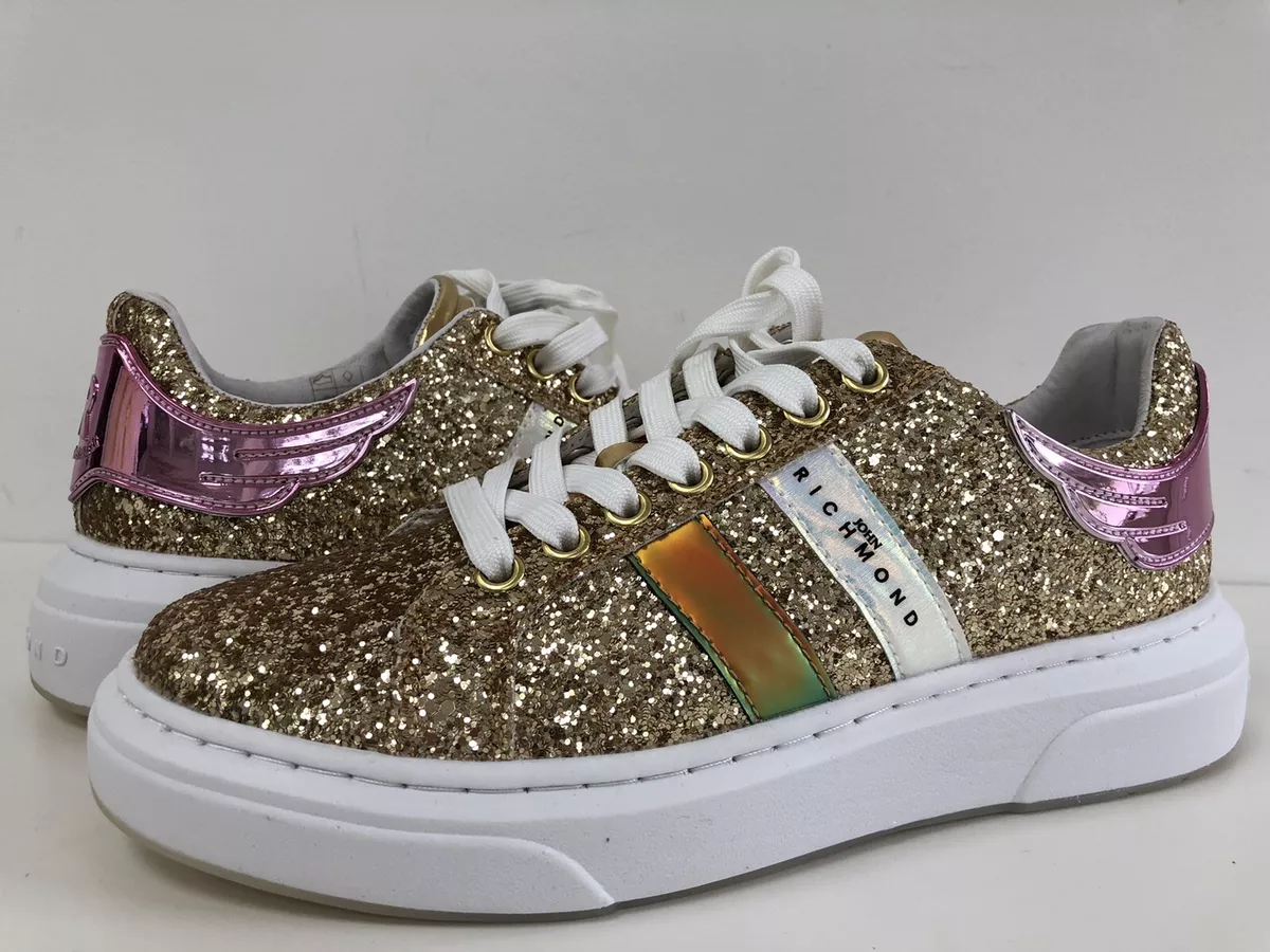 NIB John Richmond Womenu0026#039;s EU 38 Glitter Fashion Low Top Sneaker Gold  New US 8 | eBay