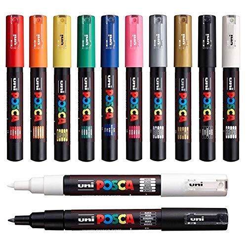 Posca - Set professionale di 12 pennarelli Uni posca - gamma PC-1M - (F3r)
