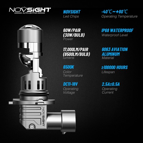 4x NOVSIGHT 9005 9006 LED Headlight Bulbs High Low Beam Lamp 6500K 17000LM 60W - Picture 10 of 16