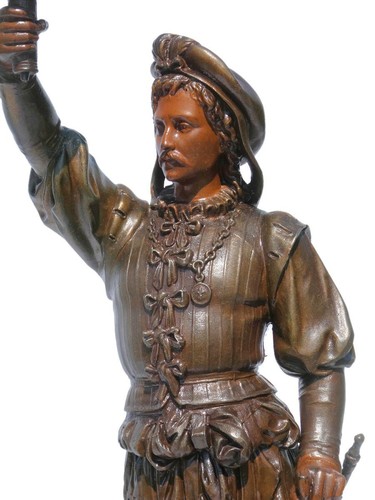 Antica lampada ad olio Napoleone III bronzo dorato 97 cm gotico neorinascimento XIX - Foto 6 di 12