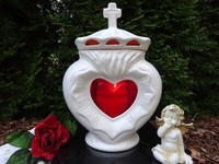 Grablaterne Grablampe Grableuchte Grablicht Grabschmuck Herz Kreuz Weiß Kerze