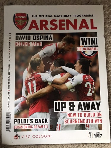 Arsenal Cologne MINT Programme 14th September 2017 Europa